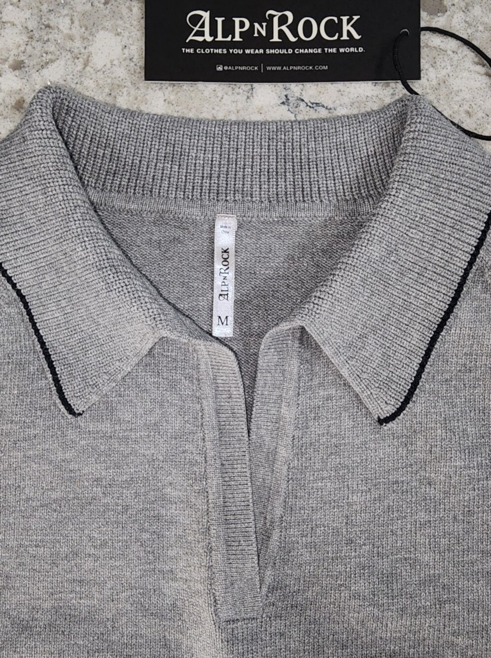 Alp N Rock Ladies Soren Polo Silver Gray Collared Knit Sweater Size Med. - Picture 3 of 7